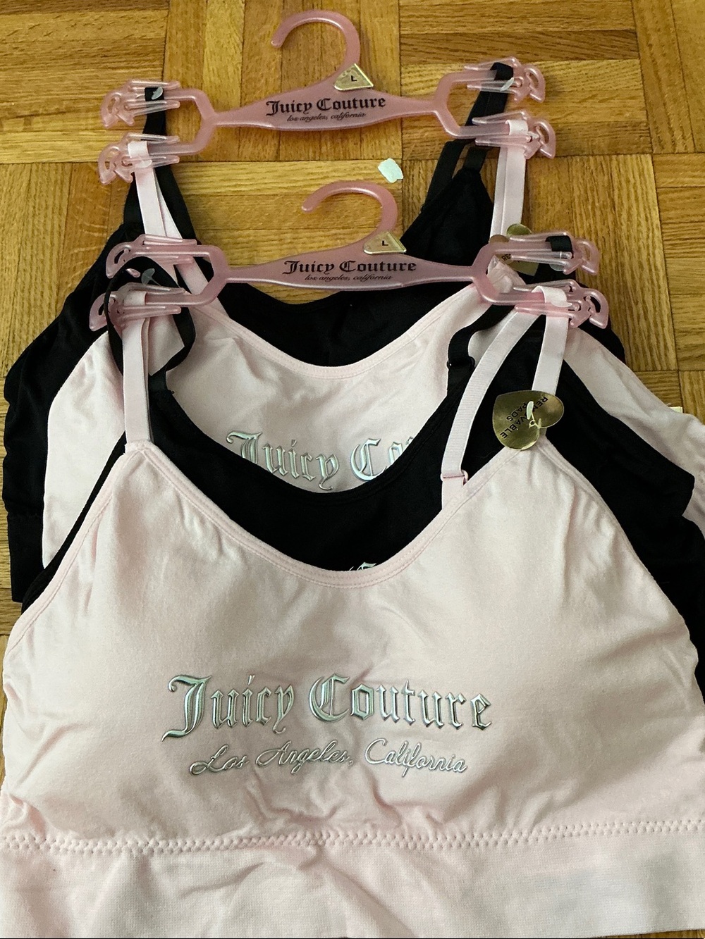 Juicy Couture black pink sport top bras, 2 packs 4 pcs total size L
